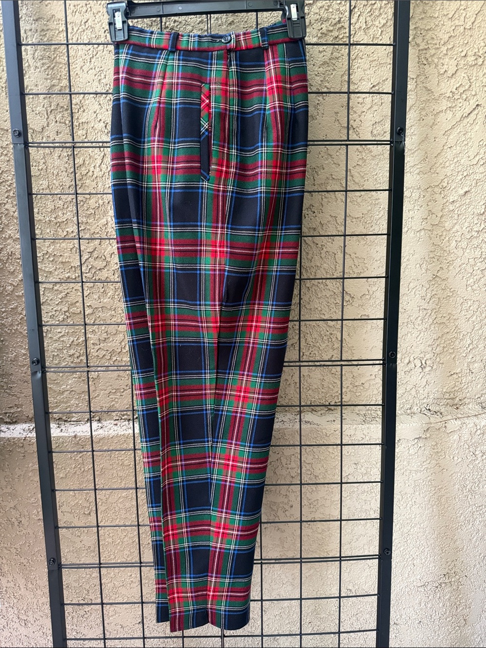 PendletonVintage Red and Navy Plaid Tartan High waisted Wool Pants with Pockets